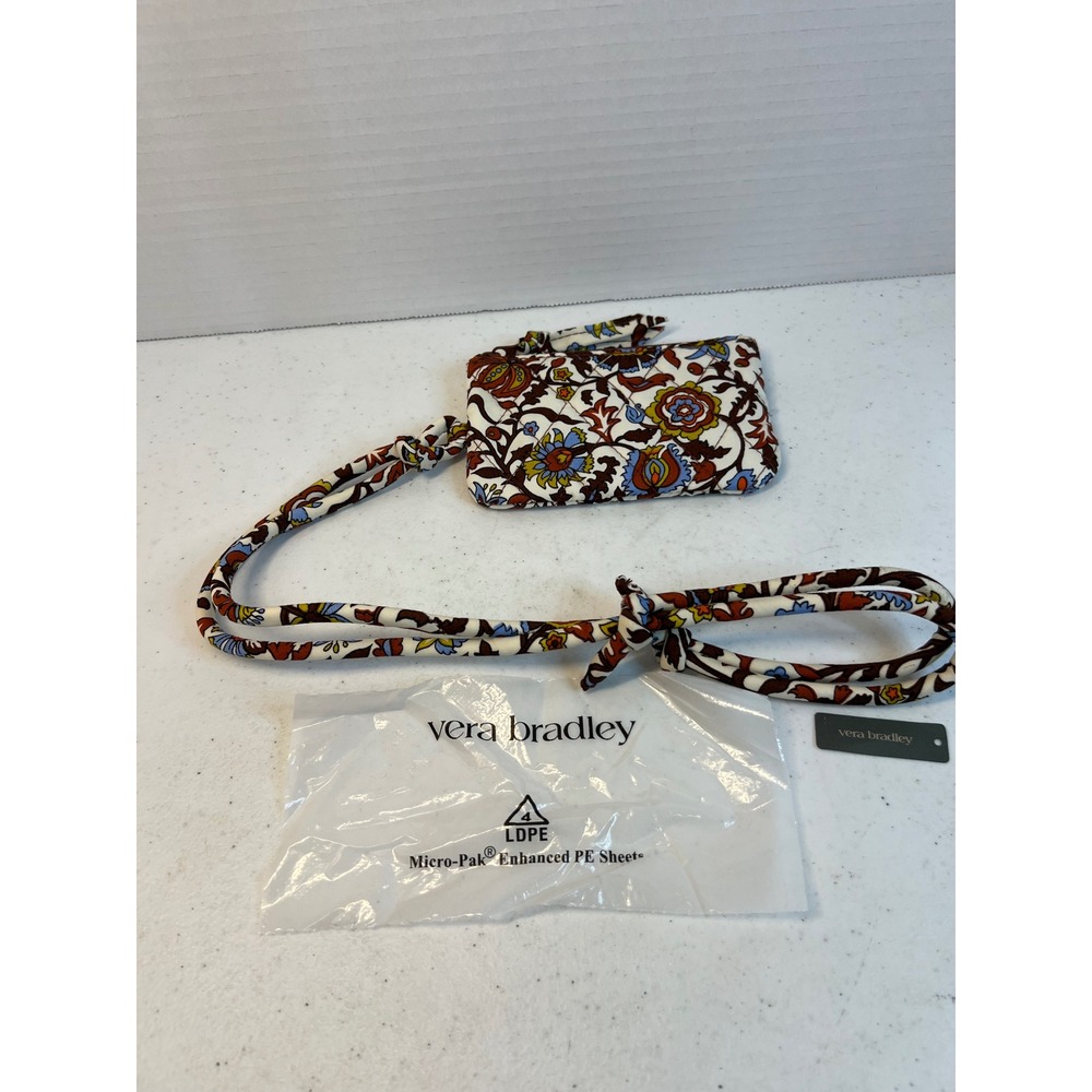 Vera Bradley Marrakesh Vines Cream Zip Card Pouch Lanyard 50283-20068 NEW